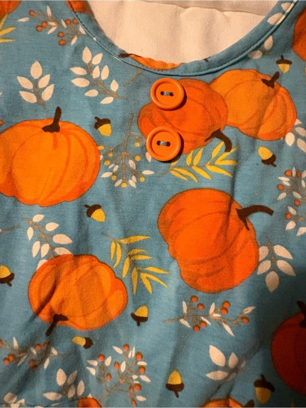 Eleanor Rose Blue Pumpkin Print Dress with Orange Leggings